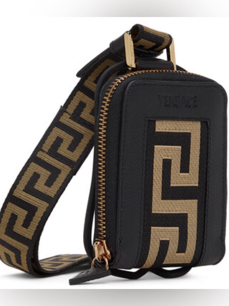 Versace Black Mini 'La Greca' Ribbon Airpods Case